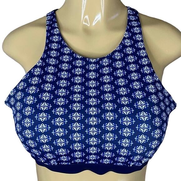 Athleta Tangier High Neck Bikini Top Cross Straps Back Dress Blue Size 36B 36C - Picture 1 of 9